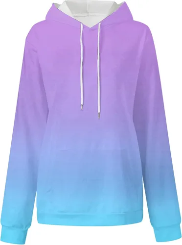 Vista 3 de LRMQS Sudaderas con capucha de color degradado para mujer, de manga larga, con cordón, casual, ajuste holgado