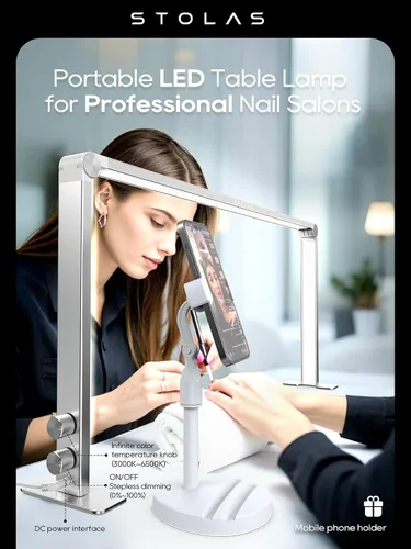 Vista 2 de STOLAS Nail Tech - Lámpara de manicura LED regulable de 4000 K-6000 K, luz de escritorio para tecnología de uñas, color plateado