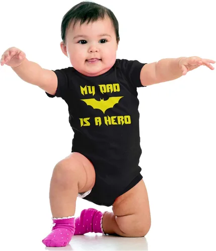 Vista 4 de Brisco Brands My Dad is a Hero Superhero Bat - Mameluco para niños o niñas