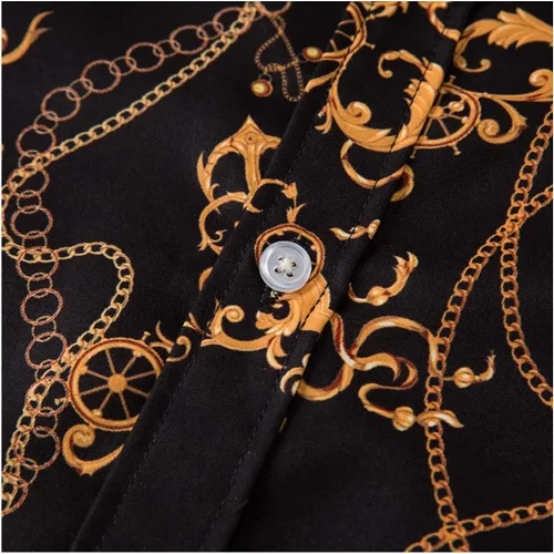 Vista 5 de fohemr Camisas de vestir de lujo para hombre, diseño barroco de cadena dorada, casual, manga larga, con botones, para fiesta, color negro