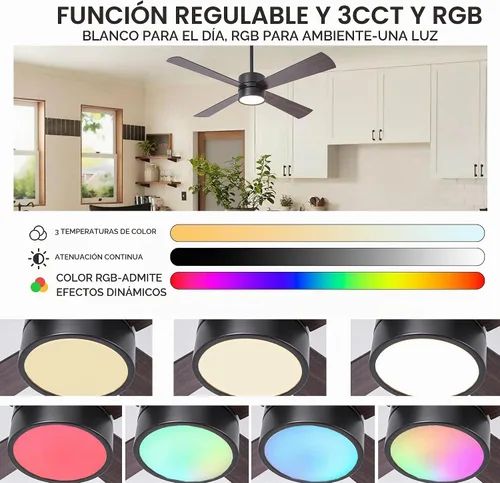 Vista 4 de 52 Inch Ceiling Fans with Lights and Remote /APP, Black RGB Chandelier Fan Negro - 52 pulgadas