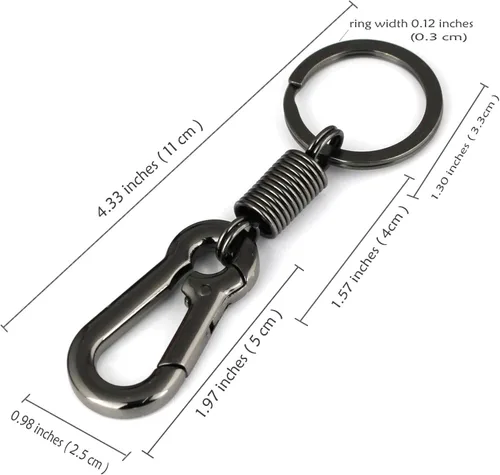 Vista 2 de Maycom Llavero simple de estilo retro resistente con forma de mosquetón, anillo para llaves, llavero, portallaves, S, Negro