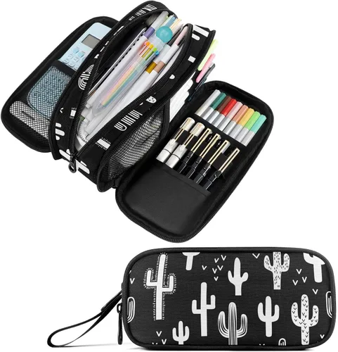 Vista 23 de Fustylead Estuche para lápices de gran capacidad para notas musicales, bolsa de maquillaje multiusos, bolsa de almacenamiento para oficina
