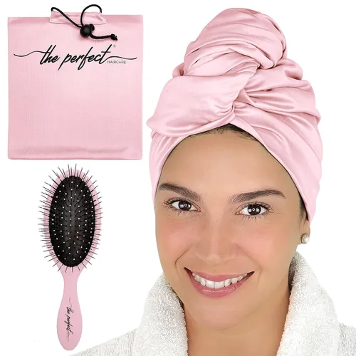 Vista 11 de Toalla de microfibra para el cabello con cepillo desenredante húmedo y seco, turbante de secado rápido antiencrespamiento para cabello rizado