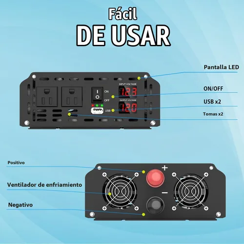 Vista 3 de Inversor de corriente de 3000 vatios, CC 12 V a CA 110 V 120 V, convertidor de onda sinusoidal modificada para automóvil, inversor de energía