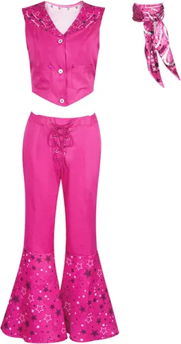 Vista 2 de Mukola Disfraz de muñeca de película para niños, disfraz de Margot Cowgirl Cosplay Rose Flare Pants Halloween Cosplay traje
