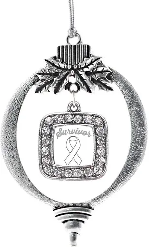 Vista 234 de Inspired Silver - Adorno con dije de reina de rodillo - Adornos navideños cuadrados de plata con joyas de circonita cúbica