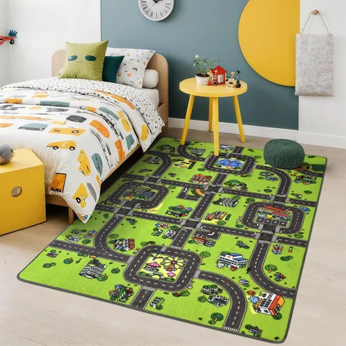Vista 3 de Terrug Alfombra infantil para sala de juegos, antideslizante, lavable, mapa educativo de la ciudad para el aula, alfombra