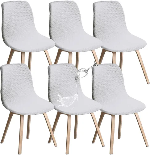 Vista 35 de Juego de 2 fundas de jacquard para silla, elásticas, impermeables, escandinavas, para sillas de comedor, lavables, modernas, fundas de asiento