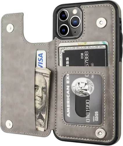 Vista 8 de OT ONETOP - Funda tipo cartera para iPhone 11 Pro con tarjetero y ranuras para tarjetas, doble cierre magnético y funda duradera a prueba de golpes