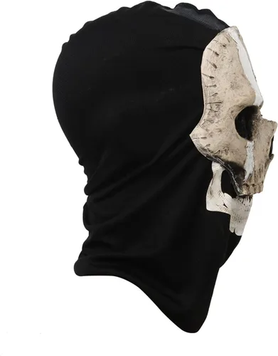 Vista 4 de Máscara espeluznante de calavera de cabeza completa para Halloween con mandíbula móvil, casco de látex realista para adultos, esqueleto aterrador