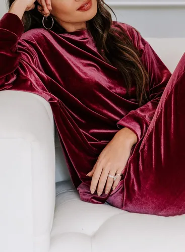 Vista 5 de Herseas Conjunto de terciopelo de 2 piezas para mujer, casual, sin botones, con pantalones deportivos