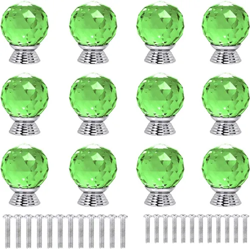 Vista 19 de 12 pomos de cristal de forma redonda de 1.18 pulgadas con tornillos, perilla de cajón para tirar, utilizada para cocina, tocador, puerta, armario