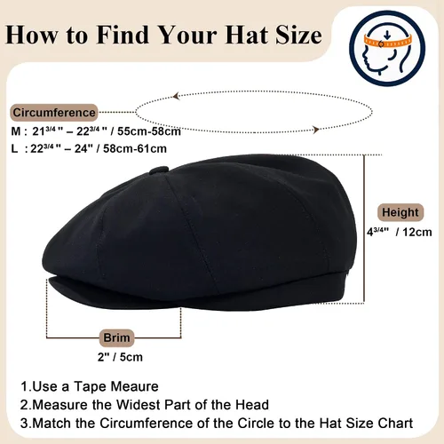 Vista 4 de Gorra de Newsboy de 8 paneles para hombre, gorra plana para novatos Cabbie