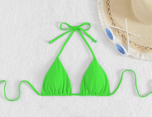 Vista 5 de Tainehs Traje de baño sexy con tanga halter para mujer, parte superior de bikini con micro triángulo