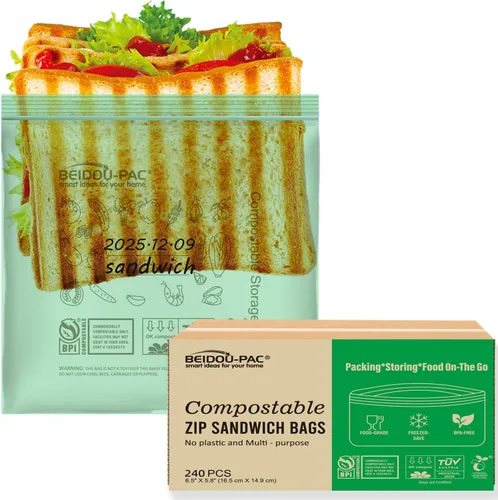 Vista 10 de BEIDOU-PAC Bolsas compostables para congelador de almacenamiento de alimentos, 50 unidades, 2 mil, 10.5 x 10.7 pulgadas, frescura, fácil de abrir