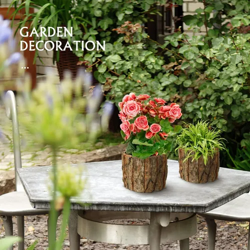 Vista 2 de Yardwe 3 macetas de madera, cubos de madera rústica, macetas de barriles para decoración de jardín y hogar, 4.72 x 4.72 x 3.93 pulgadas
