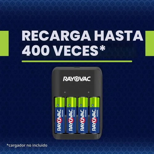 Vista 3 de RAYOVAC Baterías AA recargables (paquete de 4), baterías recargables NiMH Doble A