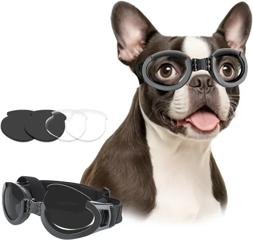 Vista 8 de Gafas de sol para perros de raza media, protección ocular para perros medianos, resistentes al viento, color negro