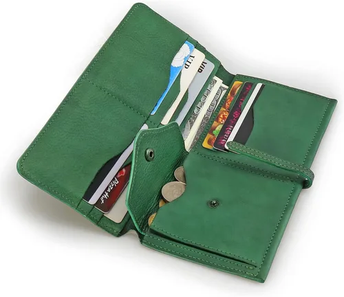 Vista 2 de LETEULO Carteras para mujer, de piel auténtica, organizador de tarjetas, monedero, monedero de teñido por inmersión, carteras ultrafinas para mujer