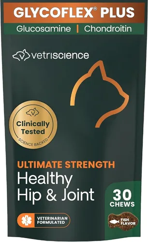 Vista 15 de VetriScience Laboratories GlycoFlex 3, Suplemento para cadera y articulaciones de gatos, 60 pastillas de tamaño masticable