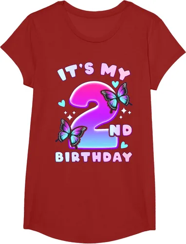 Vista 3 de Camiseta de 2º cumpleaños para niña de 2 años con mariposas y número 2 Negro