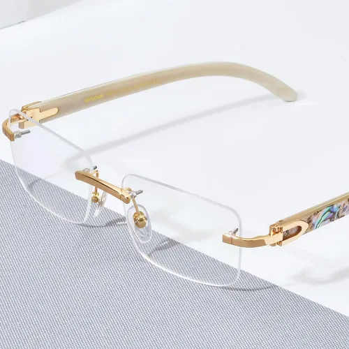 Vista 2 de HEPIDEM 100% Really Buffalo Horn Mejillón Shell Rimless Gafas Marco 908