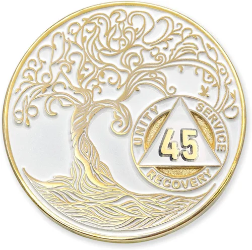 Vista 48 de 1 año Sobriety Mint Twisted Tree of Life Medallón de recuperación AA chapado en oro, chip/ficha - negro