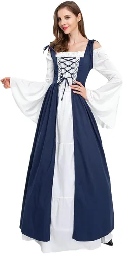Vista 6 de FRMUIC Vestidos renacentistas para mujer, disfraces de Halloween, medieval, irlandés, sobre vestido, camisola, bohemio, vestido campesino victoriano