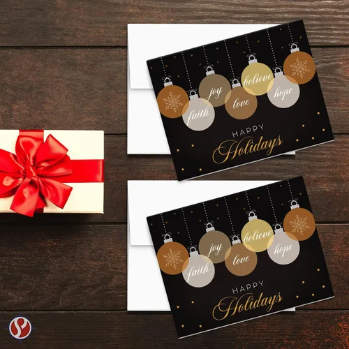 Vista 4 de Tarjetas de felicitación 2026 "Happy Holidays, Love, Faith, Hope, Joy, Believe" - Felicidades de Navidad y Año Nuevo, invitaciones, tarjetas