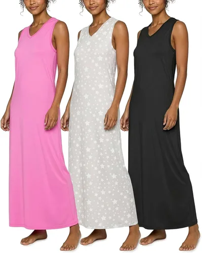 Vista 12 de Real Essentials 3 Pack: Camisón sin mangas ultrasuave para mujer, camisón de dormir en tanque (disponible en tallas extragrandes)