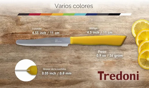 Vista 7 de Tredoni Juego de 6 cuchillos de cocina - Hoja dentada de 4.3", punta Celeste