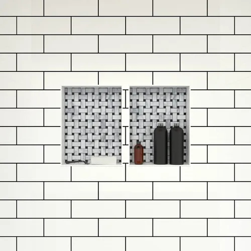 Vista 2 de Redi Niche - Estante de ducha empotrado doble nicho negro, dos estantes interiores, 32 pulgadas de ancho x 20 pulgadas de alto x 4 pulgadas
