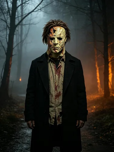 Vista 3 de GTETKDE Máscara de Halloween de Michael Myers 2026 para disfraz de terror y cicatriz 1 máscara de sangre