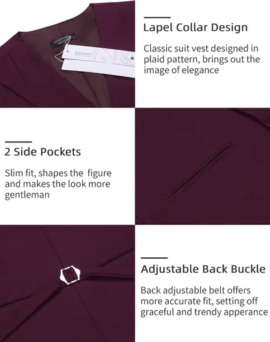 Vista 5 de COOFANDY Chaleco de traje de vestir formal ajustado para hombre, chaleco casual de negocios