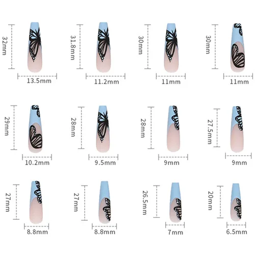 Vista 3 de Uñas postizas a presión con forma de ataúd súper largas, 24 uñas postizas reutilizables de cobertura completa con pestañas adhesivas, uñas postizas