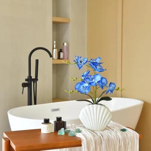 Vista 3 de Phalaenopsis de seda de orquídea azul de 16 pulgadas en maceta