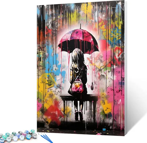 Vista 12 de Banksy - Kit de pintura al óleo por números, 16 x 20 pulgadas, pintura al óleo para niños, estudiantes, adultos, principiantes, con pinceles