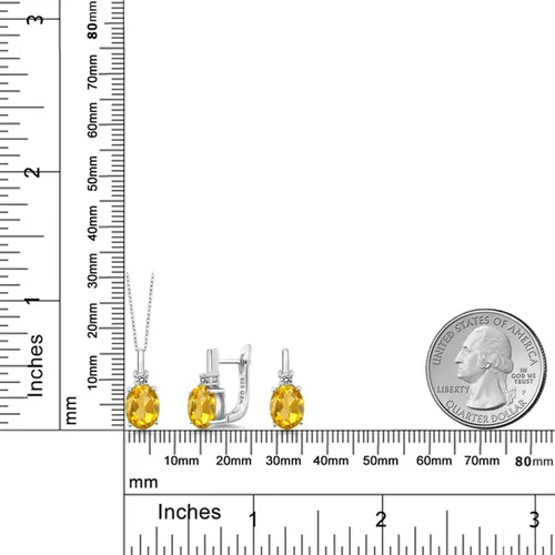 Vista 2 de 3.52ct Oval Blanco Amarillo Citrino arete de plata de ley 925colgante de diamante