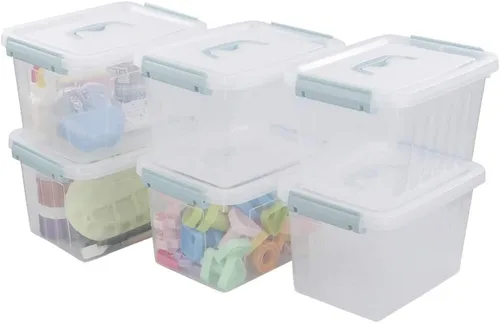 Vista 9 de Pekky Caja de almacenamiento de 6 cuartos de galón con asa y pestillo de diseño fresco, cubo organizador de juguetes pequeño, juego de 2