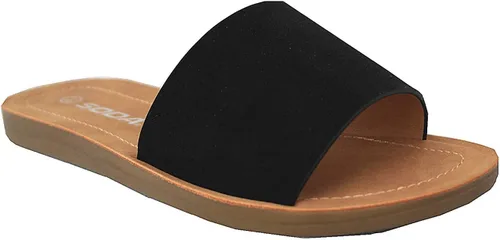 Vista 19 de Soda Shoes Efron-S - Chanclas básicas lisas para mujer, sandalias deslizantes, informales, puntera abierta, playa Todo negro Pu