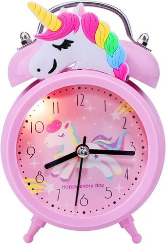Vista 7 de QearFun Reloj despertador de unicornio para niñas y niños, bonita decoración de dormitorio, segunda mano silenciosa sin tictac, con retroiluminación