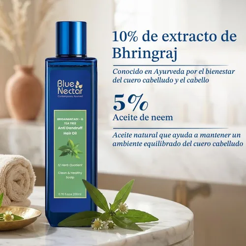 Vista 3 de Aceite de néctar azul 10% Bhringraj y 5% de neem para caspa capilar con aceite de árbol de té