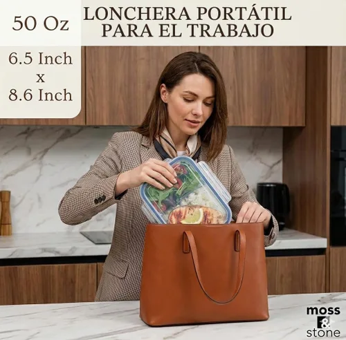 Vista 5 de Moss and Stone - Recipientes rectangulares de vidrio borosilicato para alimentos preparados, herméticos, tapas de cierre a presión, aptos