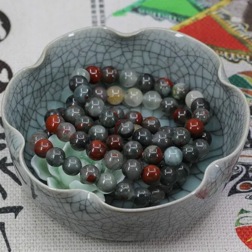 Vista 4 de Amandastone Pulsera elástica de cuentas redondas de 0.394 in con piedras preciosas naturales de 7 pulgadas Bloodstone africano