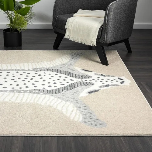 Vista 7 de Abani Nuevo Collection - Alfombra de área, diseño moderno de piel sintética, color marfil/beige, 4 x 6 pies, fácil de limpiar, duradera para niños