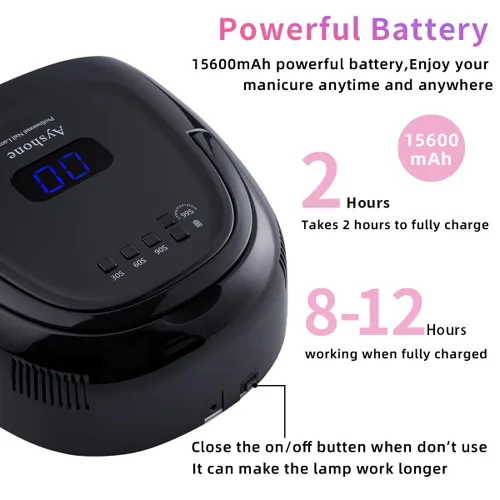Vista 4 de Lámpara de uñas de gel LED recargable, 60W inalámbrico UV Led luz de uñas con mango de elevación Sensor táctil pantalla LCD (negro)