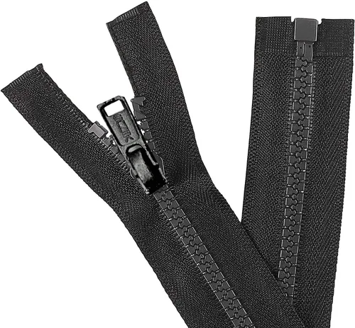 Vista 2 de AMORNPHAN 2 cremalleras moldeadas inferiores de 12 pulgadas, color negro #5, dientes de plástico, cierre a granel, resistente para coser, abrigos