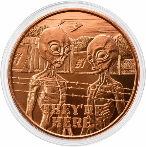 Vista 6 de We'll Be Back Aliens Moneda redonda coleccionable de cobre .999 de 1 onza en cápsula - COA by Heavenly Metals Volveremos