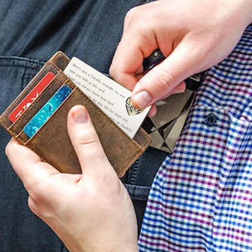 Vista 27 de YODOCAMP Tarjeta de billetera con texto en inglés "Thank You Dad", tarjeta de cartera grabada para mi papá de hija e hijo, cumpleaños, día
